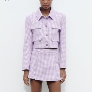 Women Zara CROPPED TEXTURED BLAZER